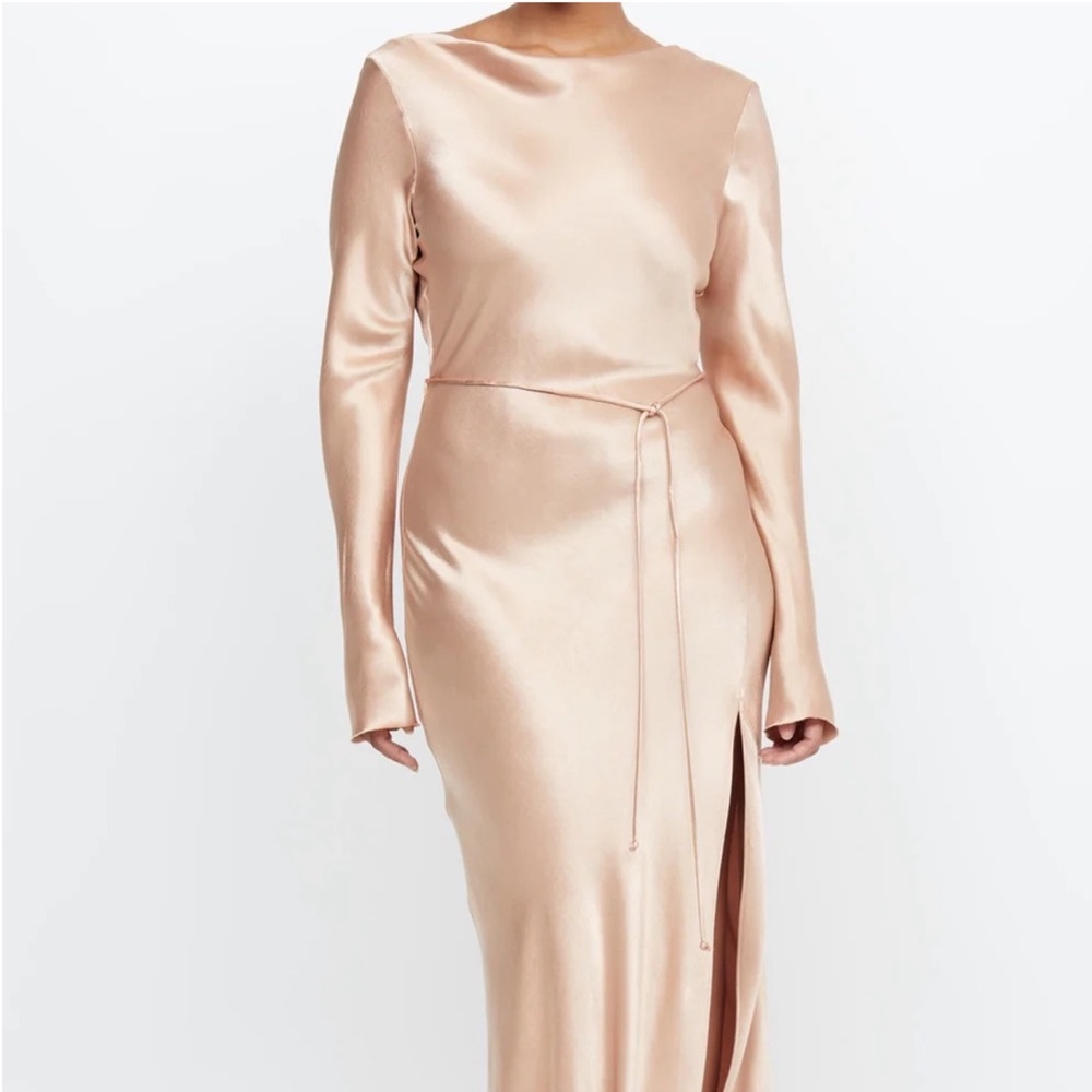 Bec + Bridge Gold Pink Slit Gown Long Sleeve